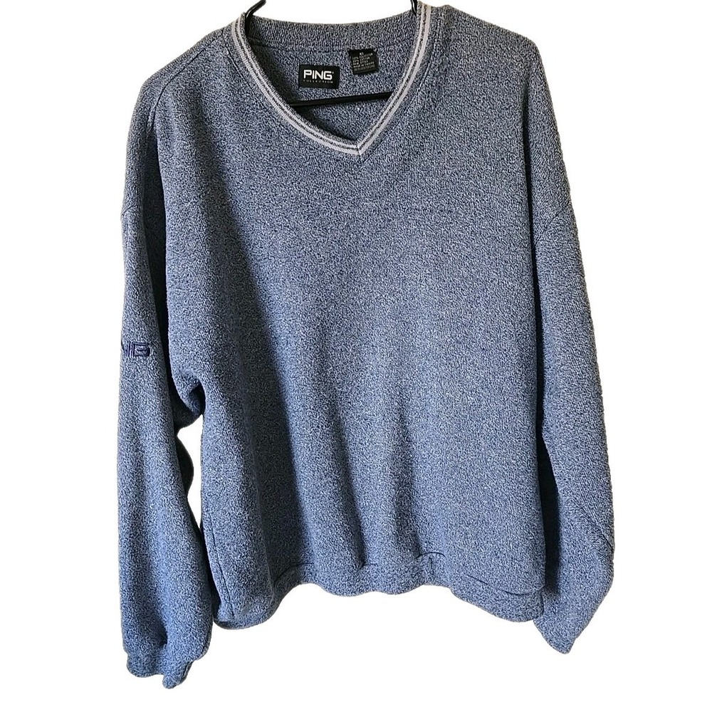 Ping Golf Sweater Mens XL Blue V-Neck Pullover Knit Embroidered Logo Classic Fit